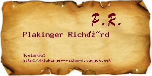 Plakinger Richárd névjegykártya
